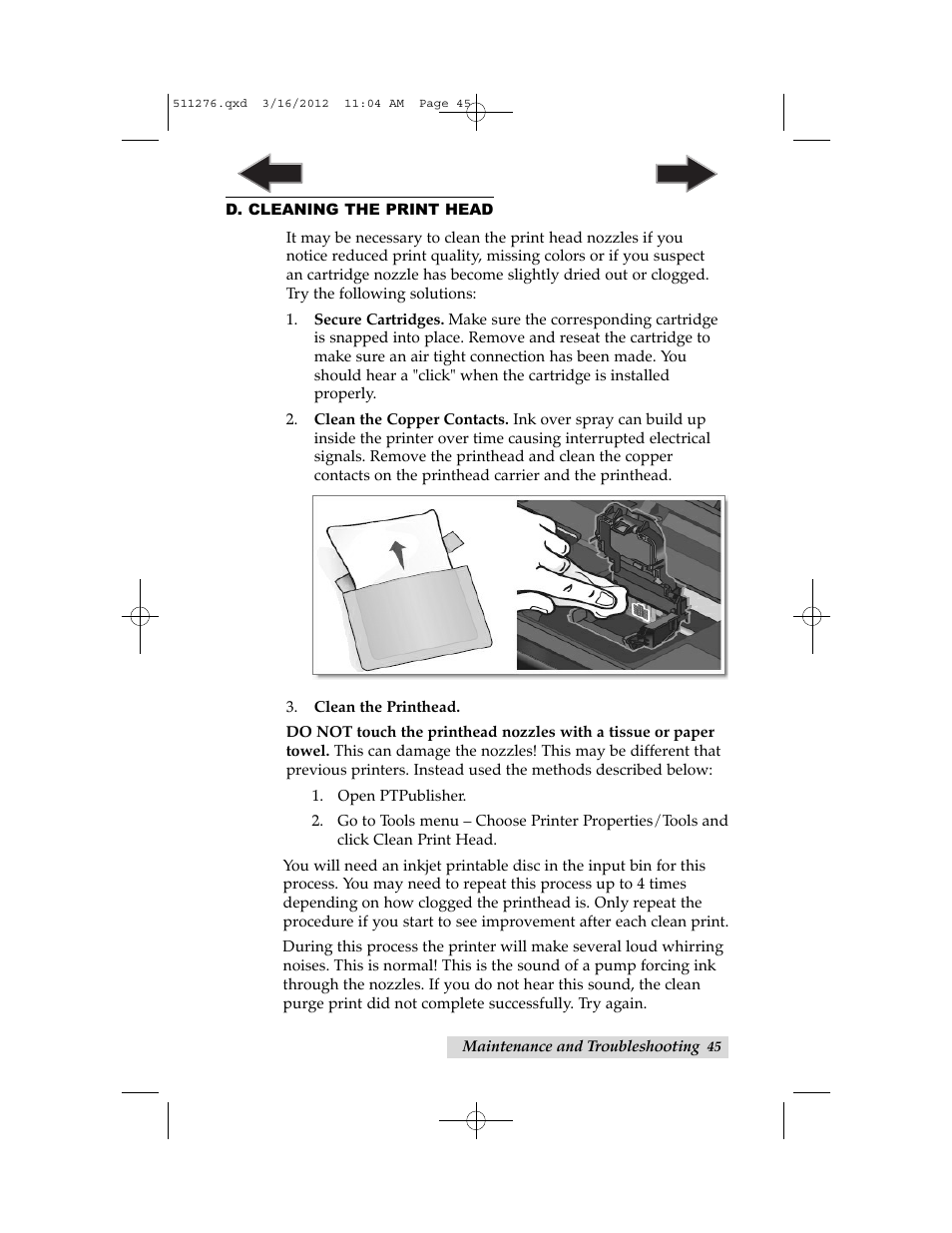 D. cleaning the print head | Primera Technology BRAVO 091211-511276 User Manual | Page 49 / 60