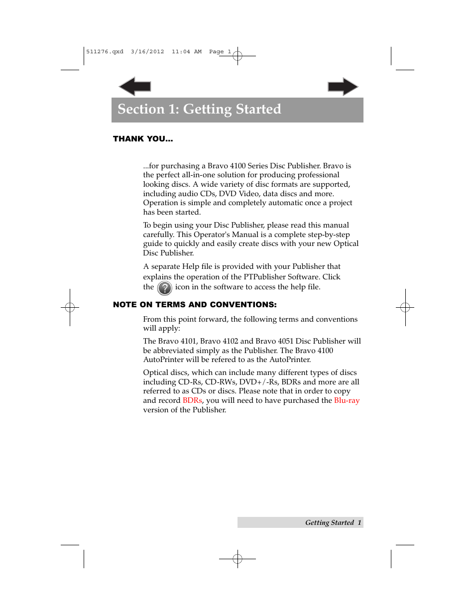 Section 1: getting started, D. identifying the parts | Primera Technology BRAVO 091211-511276 User Manual | Page 5 / 60