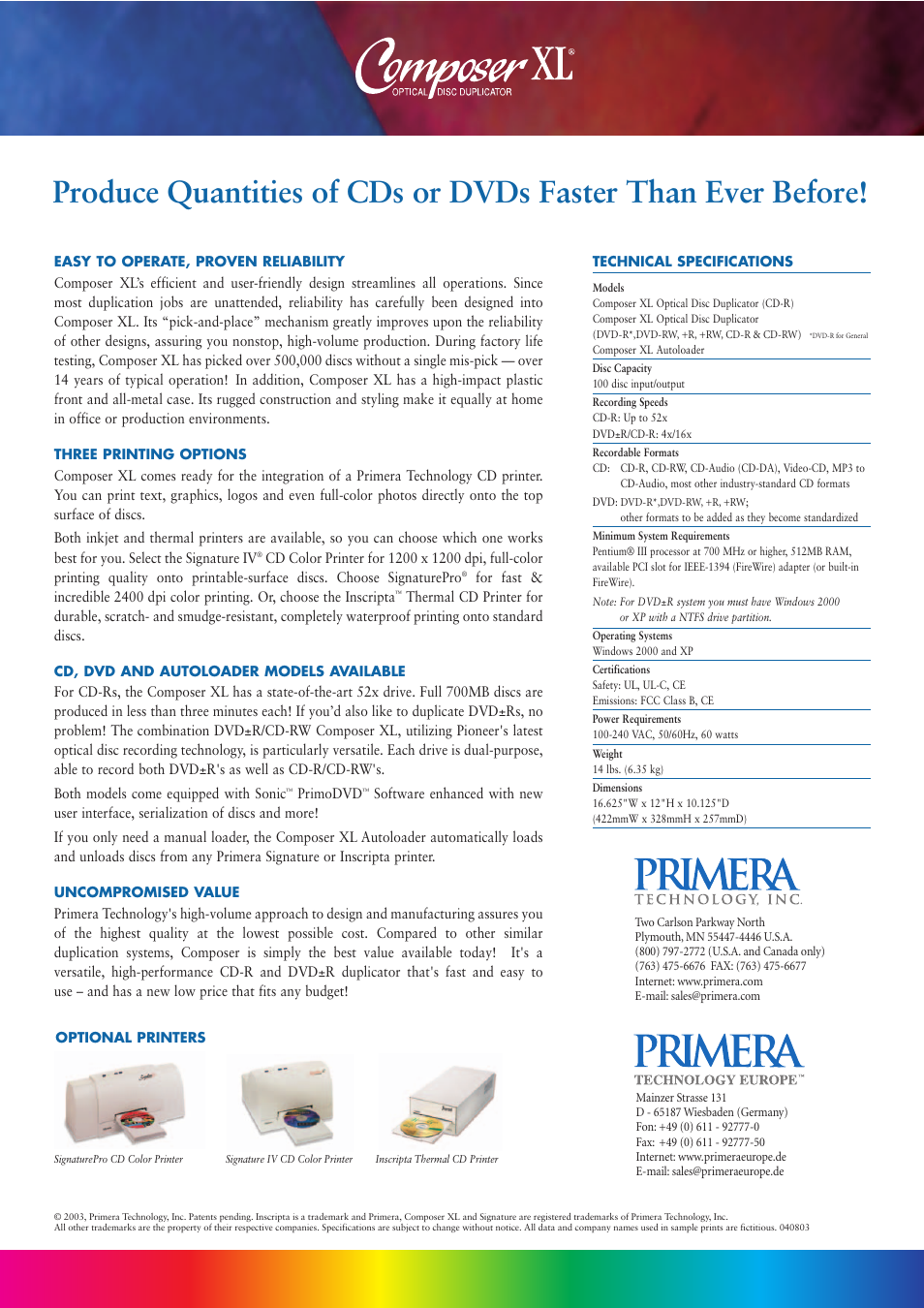 Primera Technology Optical Disc Duplicator Composer XL User Manual | Page 2 / 2