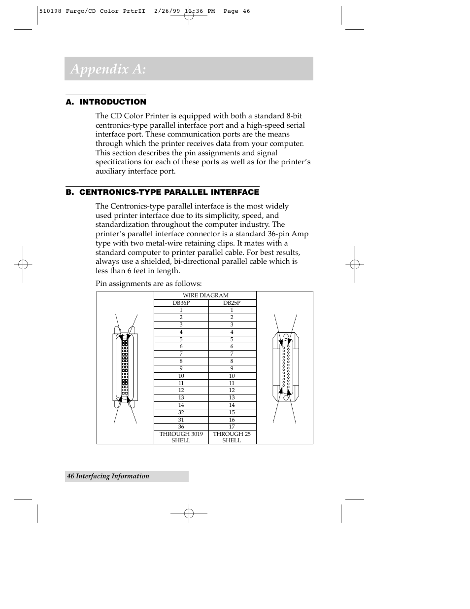 Appendix a: interfacing information, Table a-1: parallel interface pin assignments | Primera Technology CD Color Printer II User Manual | Page 50 / 56