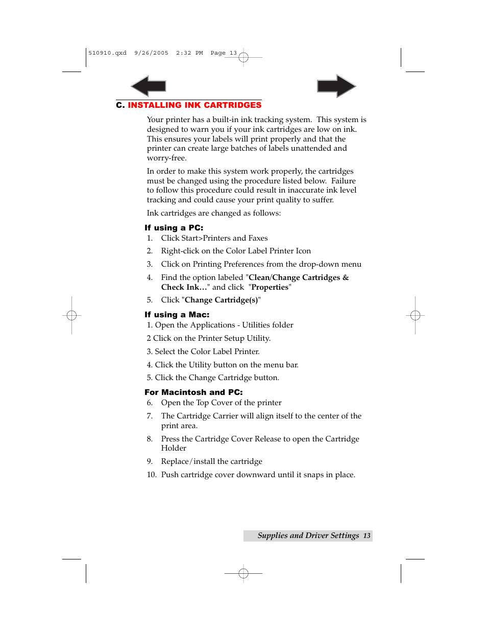 C. installing ink cartridges | Primera Technology LX800 User Manual | Page 17 / 50