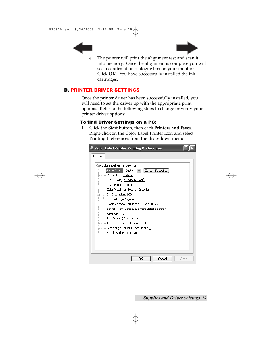 D. printer driver settings | Primera Technology LX800 User Manual | Page 19 / 50