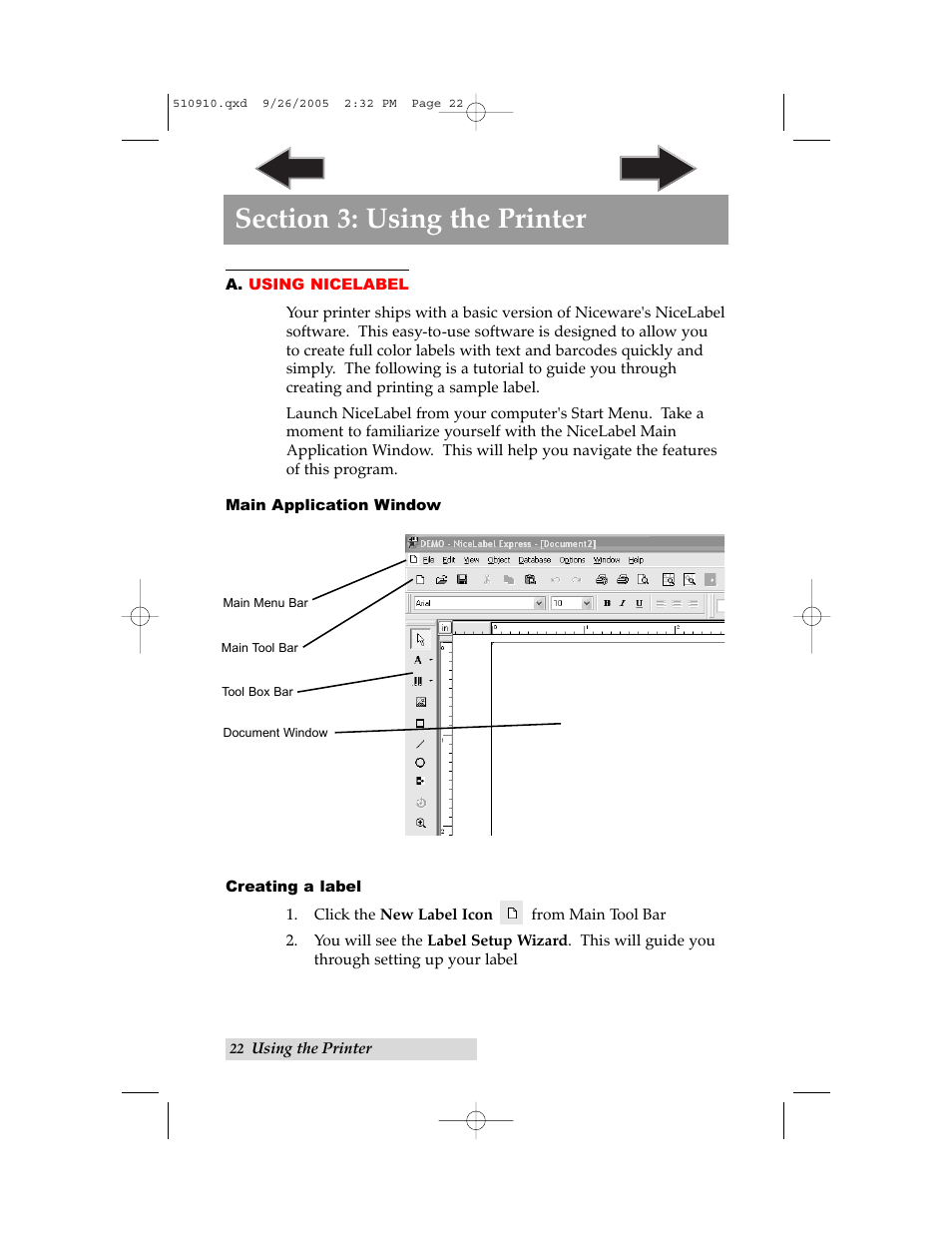 Section 3: using the printer, A. using nicelabel | Primera Technology LX800 User Manual | Page 26 / 50