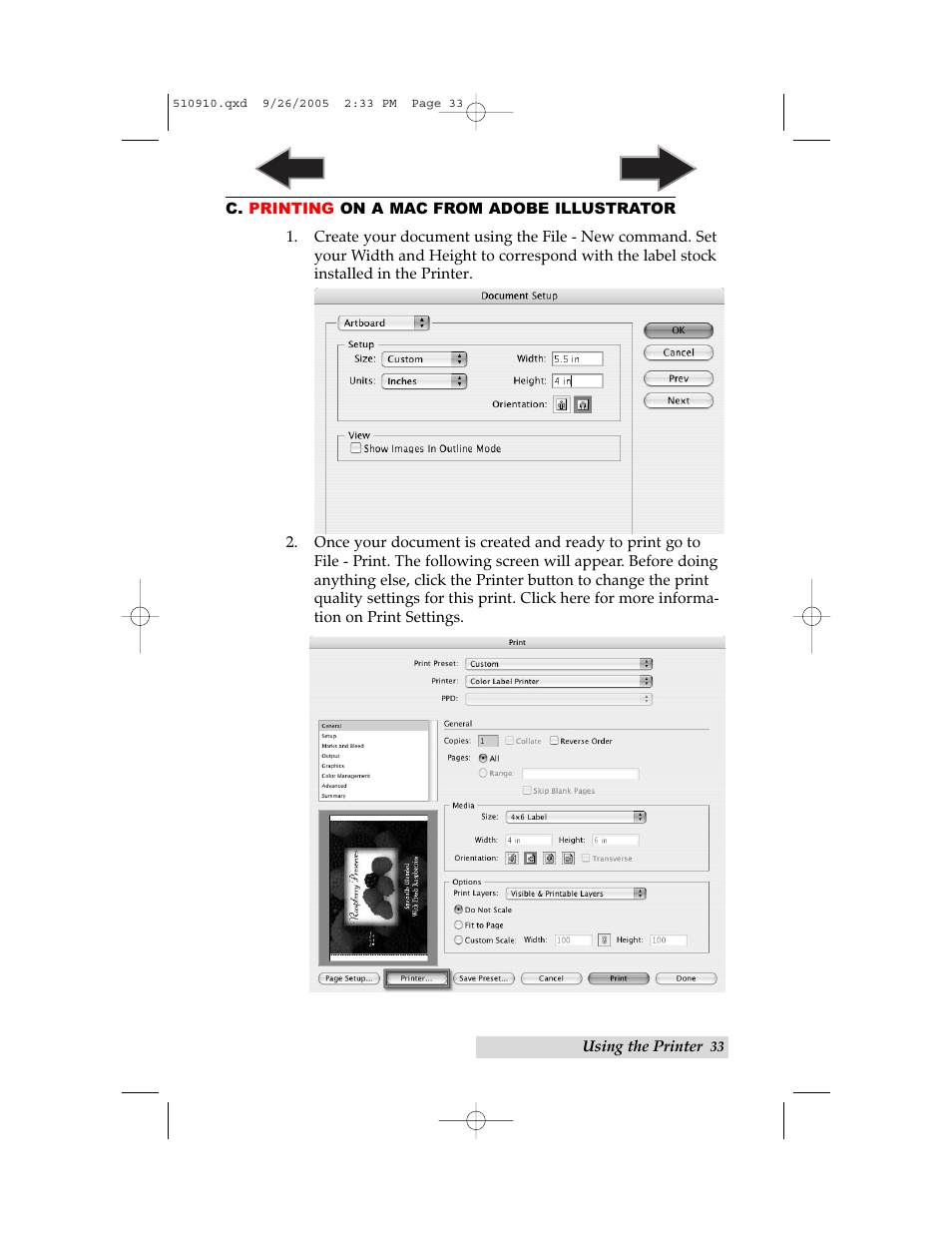 C. printing on a mac from adobe illustrator | Primera Technology LX800 User Manual | Page 37 / 50