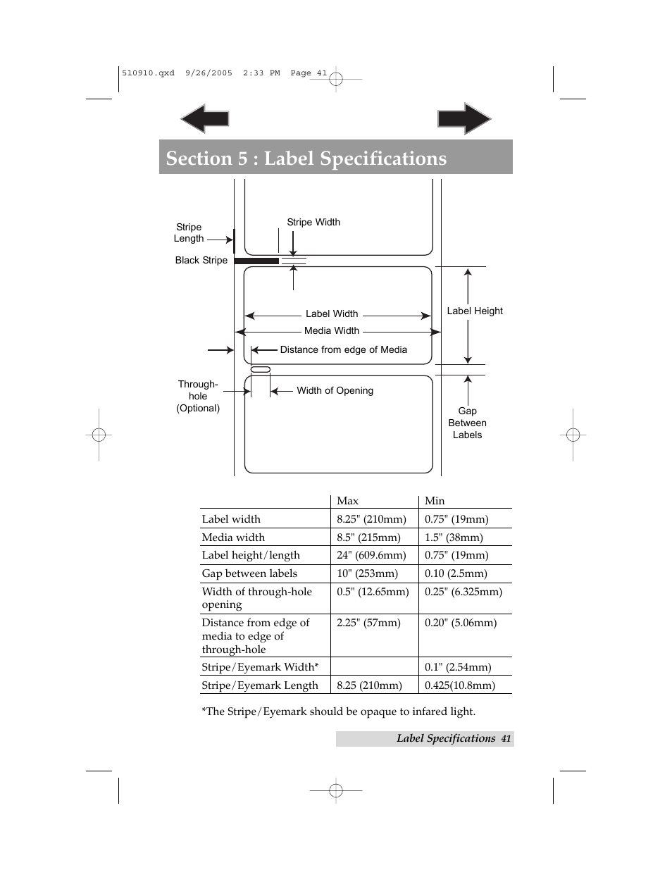 Section 5: label specifications | Primera Technology LX800 User Manual | Page 45 / 50