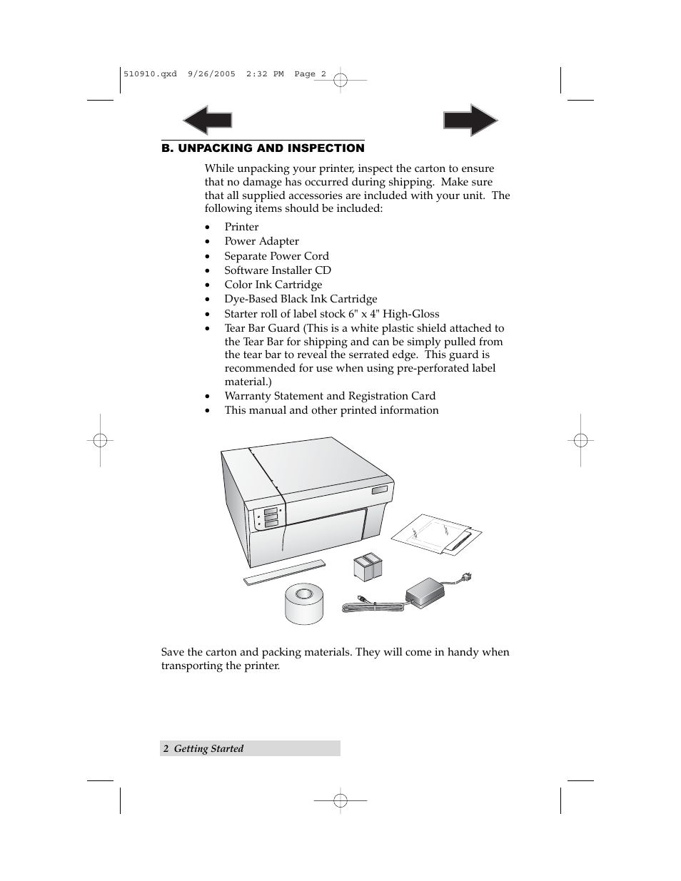 B. unpacking and inspection | Primera Technology LX800 User Manual | Page 6 / 50