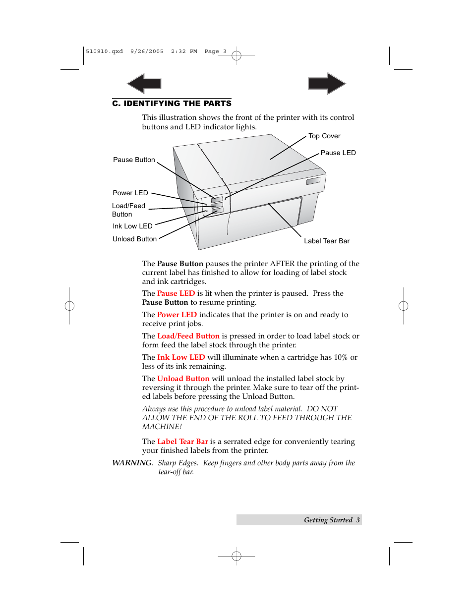 C. identifying the parts | Primera Technology LX800 User Manual | Page 7 / 50