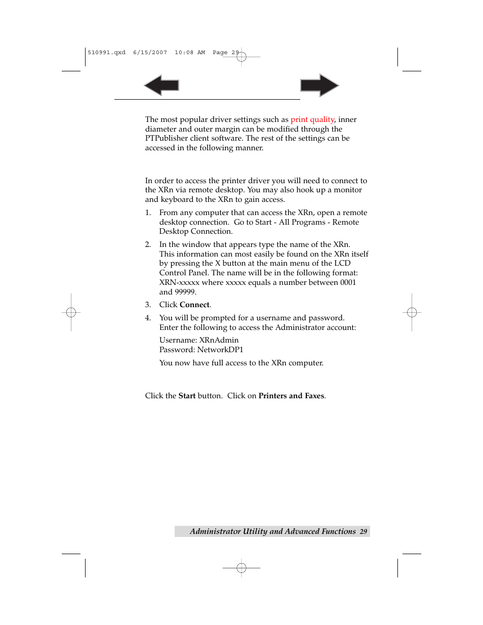 B. advanced printer driver settings | Primera Technology Network Disc Duplication & Printing System User Manual | Page 33 / 50