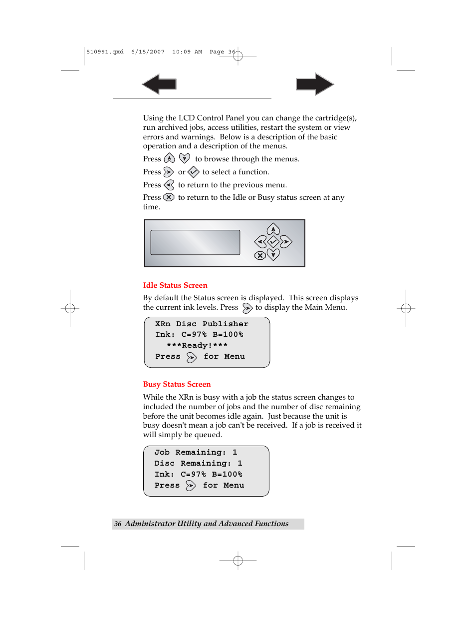 C. lcd control panel operation | Primera Technology Network Disc Duplication & Printing System User Manual | Page 40 / 50