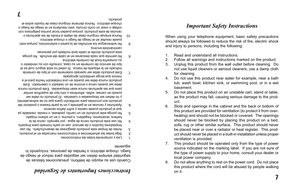 Important safety instructions, Instrucciones importantes de seguridad | Primera Technology 9900CW User Manual | Page 7 / 24
