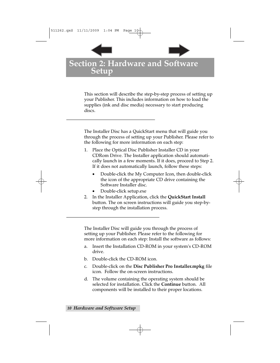 Section 2: hardware and software set-up, A. installing the pc software, B. installing the mac software | Primera Technology BRAVOPRO XI 032910-511262 User Manual | Page 14 / 64