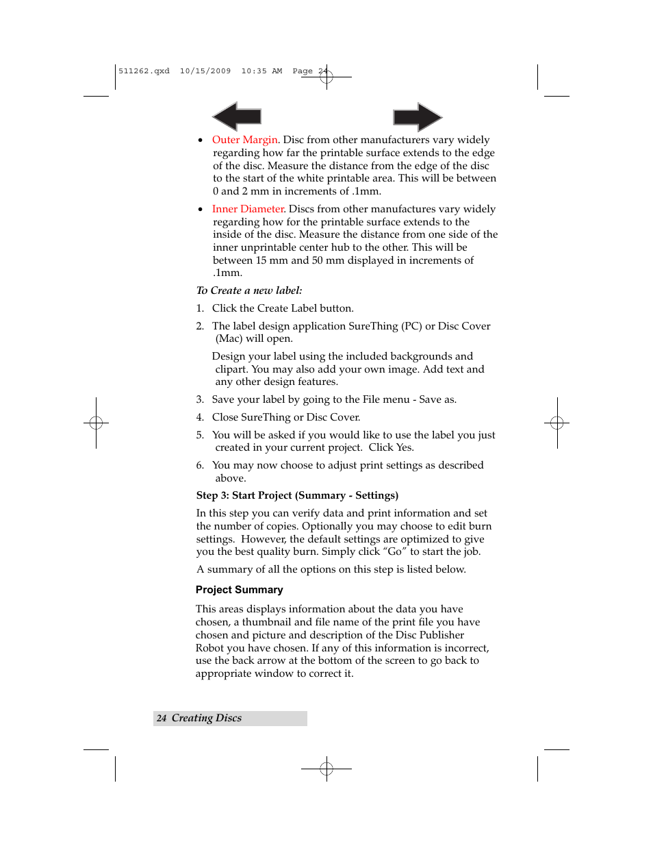 Step 3 start project, Summary - settings) | Primera Technology BRAVOPRO XI 032910-511262 User Manual | Page 28 / 64