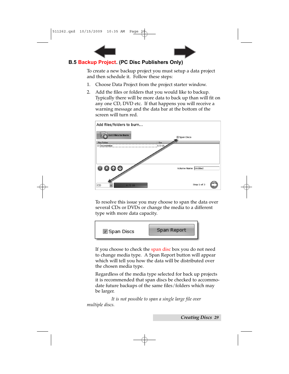 B5. backup project, Pc disc publisher only) | Primera Technology BRAVOPRO XI 032910-511262 User Manual | Page 33 / 64