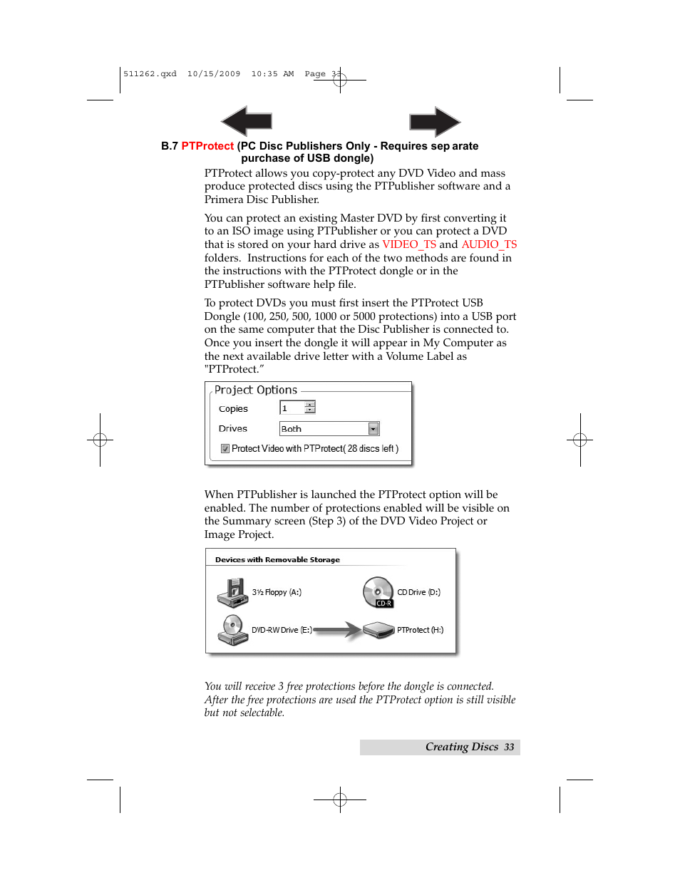B7. ptprotect, Pc disc publisher only) | Primera Technology BRAVOPRO XI 032910-511262 User Manual | Page 37 / 64
