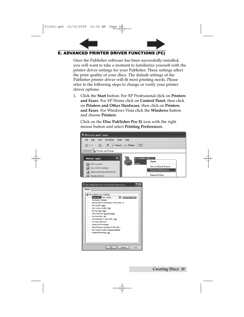 E. advanced printer driver functions (pc) | Primera Technology BRAVOPRO XI 032910-511262 User Manual | Page 43 / 64