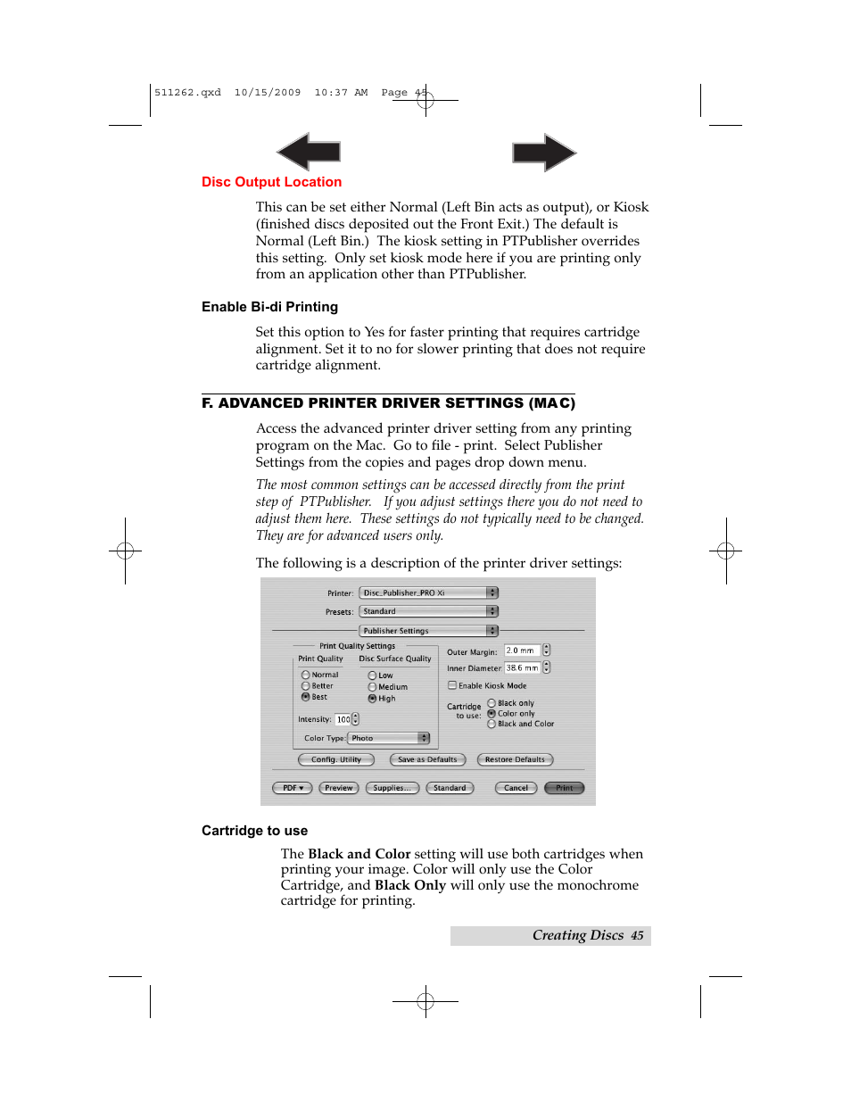 F. advanced printer driver settings (mac) | Primera Technology BRAVOPRO XI 032910-511262 User Manual | Page 49 / 64