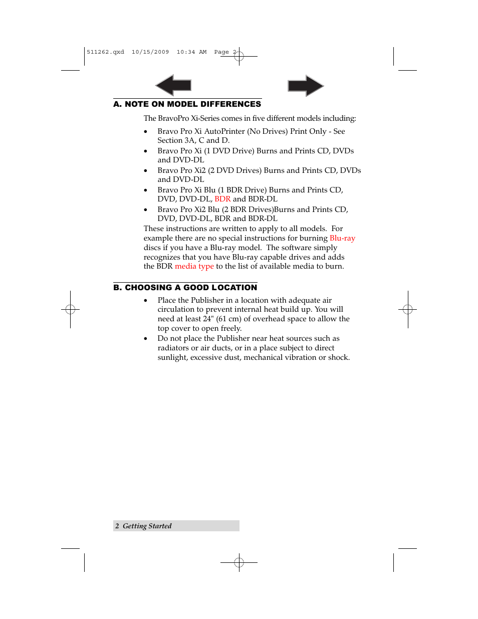 A. note on model differences, B. choosing a good location | Primera Technology BRAVOPRO XI 032910-511262 User Manual | Page 6 / 64