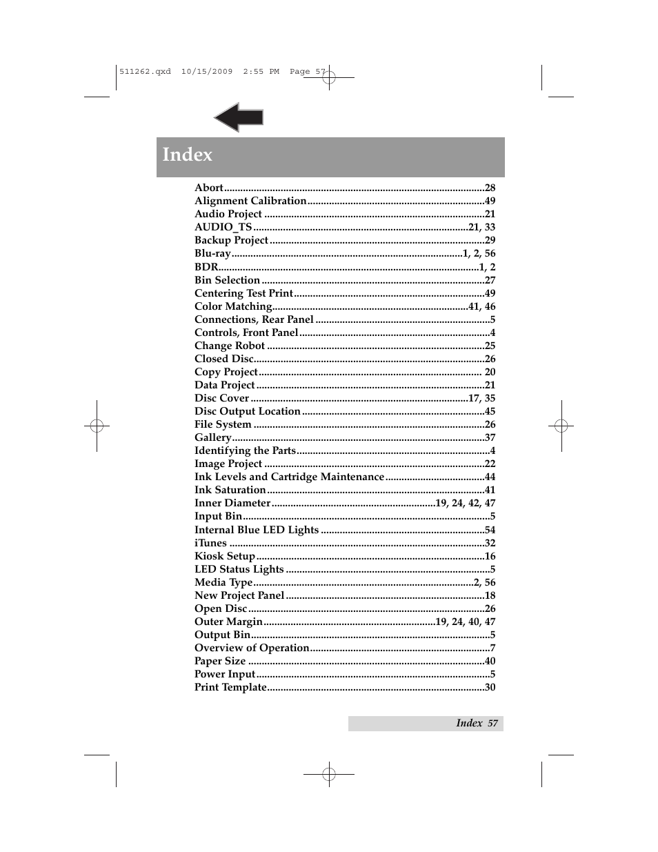 Index | Primera Technology BRAVOPRO XI 032910-511262 User Manual | Page 61 / 64