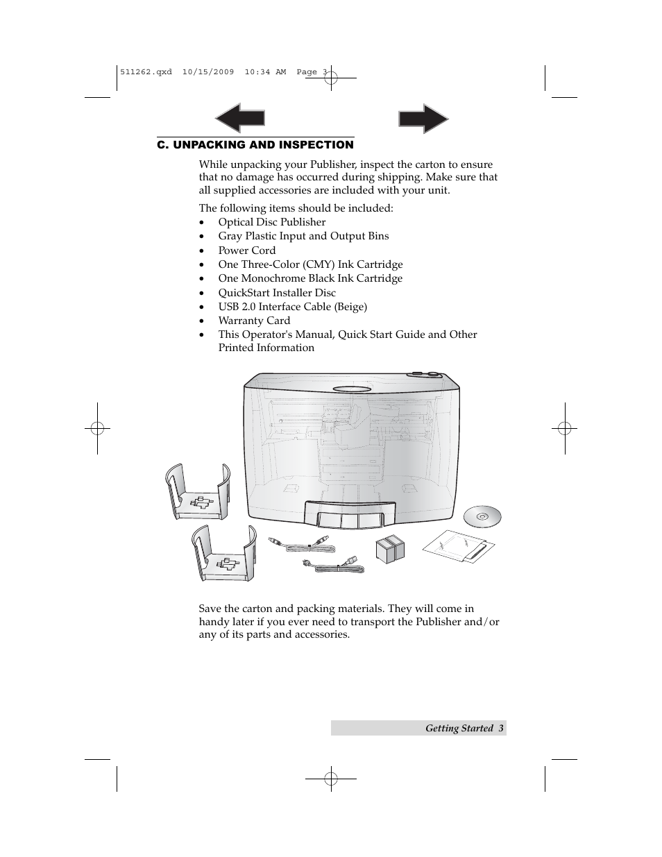 C. unpacking and inspection | Primera Technology BRAVOPRO XI 032910-511262 User Manual | Page 7 / 64