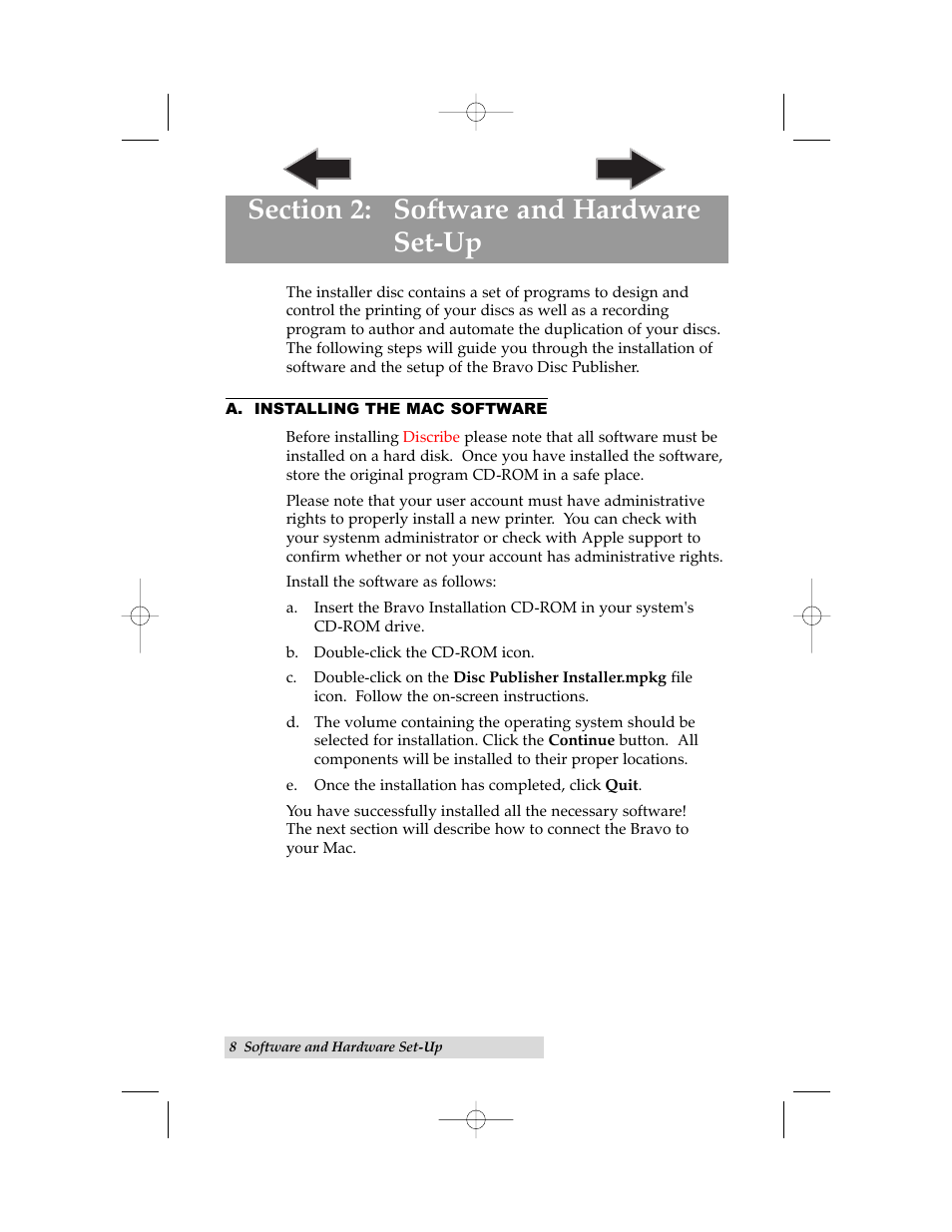 Section 2: software and hardware set-up, A. installing the mac software | Primera Technology III User Manual | Page 12 / 44