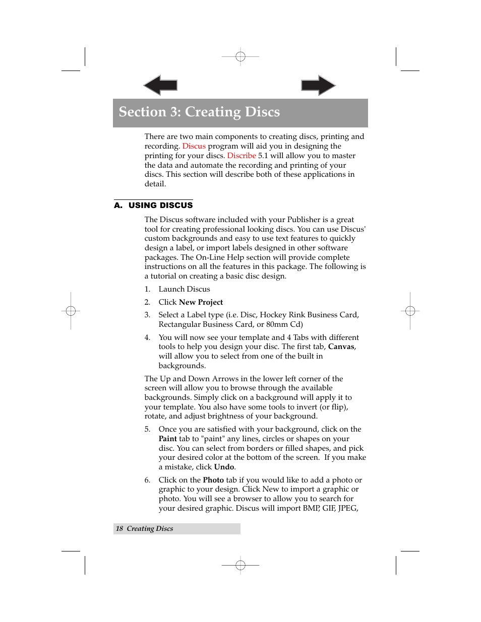 Section 3: creating discs, A. using discus | Primera Technology III User Manual | Page 22 / 44