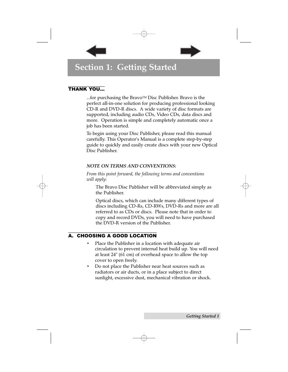 Section 1: getting started, A. choosing a good location | Primera Technology III User Manual | Page 5 / 44