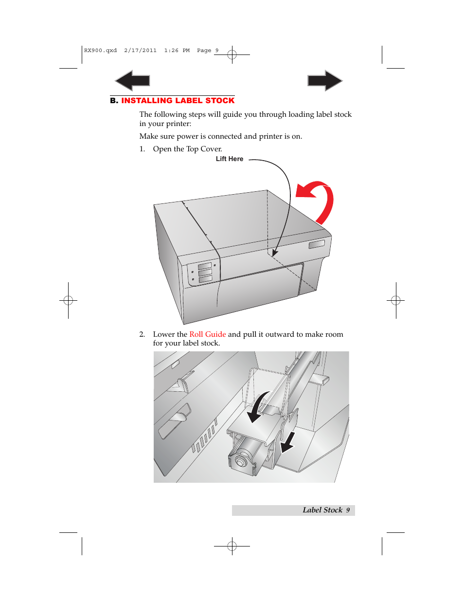B. installing label stock | Primera Technology RX900 User Manual | Page 13 / 68