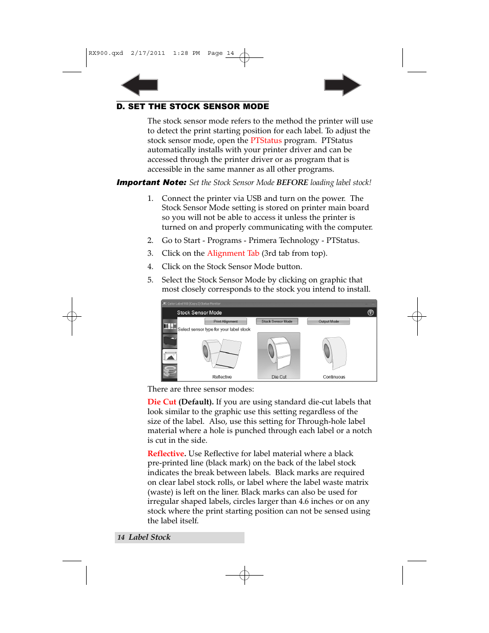 D. set the stock sensor | Primera Technology RX900 User Manual | Page 18 / 68