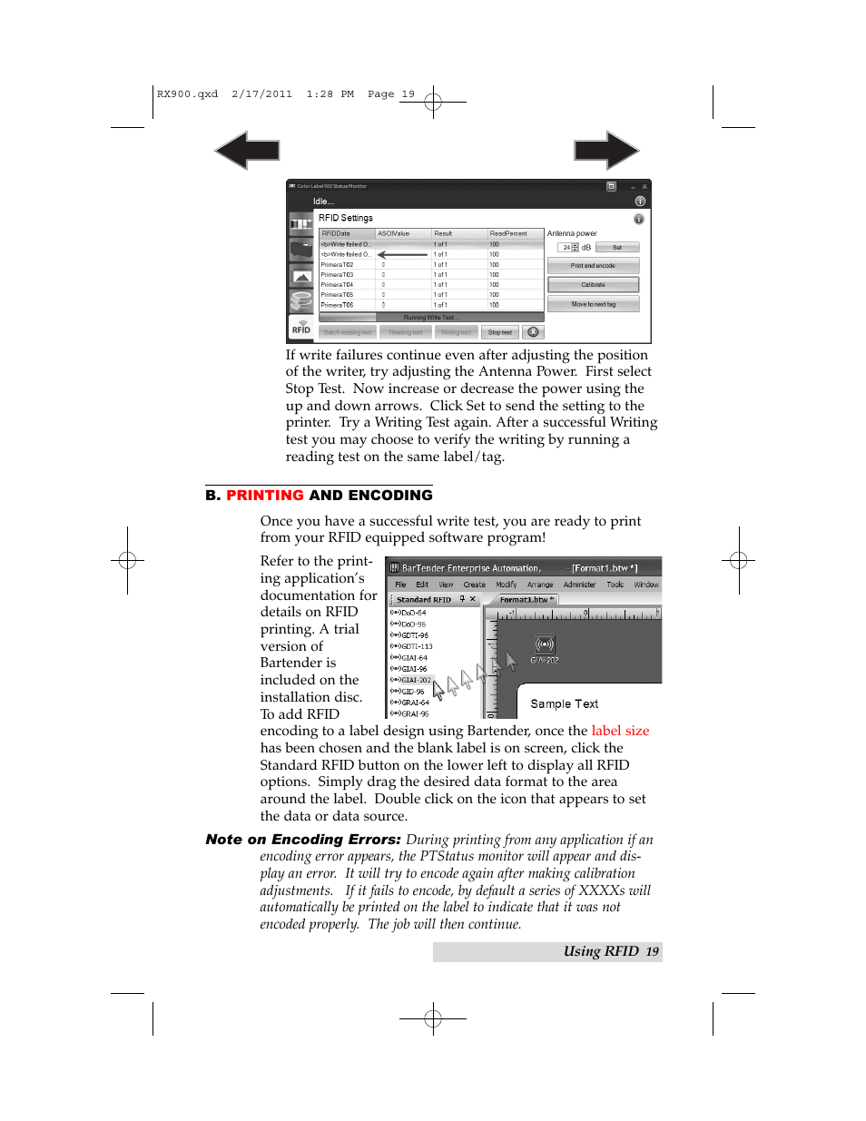 B. printing and encoding | Primera Technology RX900 User Manual | Page 23 / 68