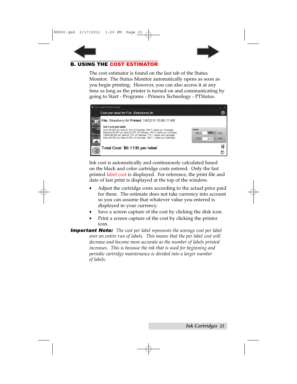 B. using the cost estimator | Primera Technology RX900 User Manual | Page 27 / 68