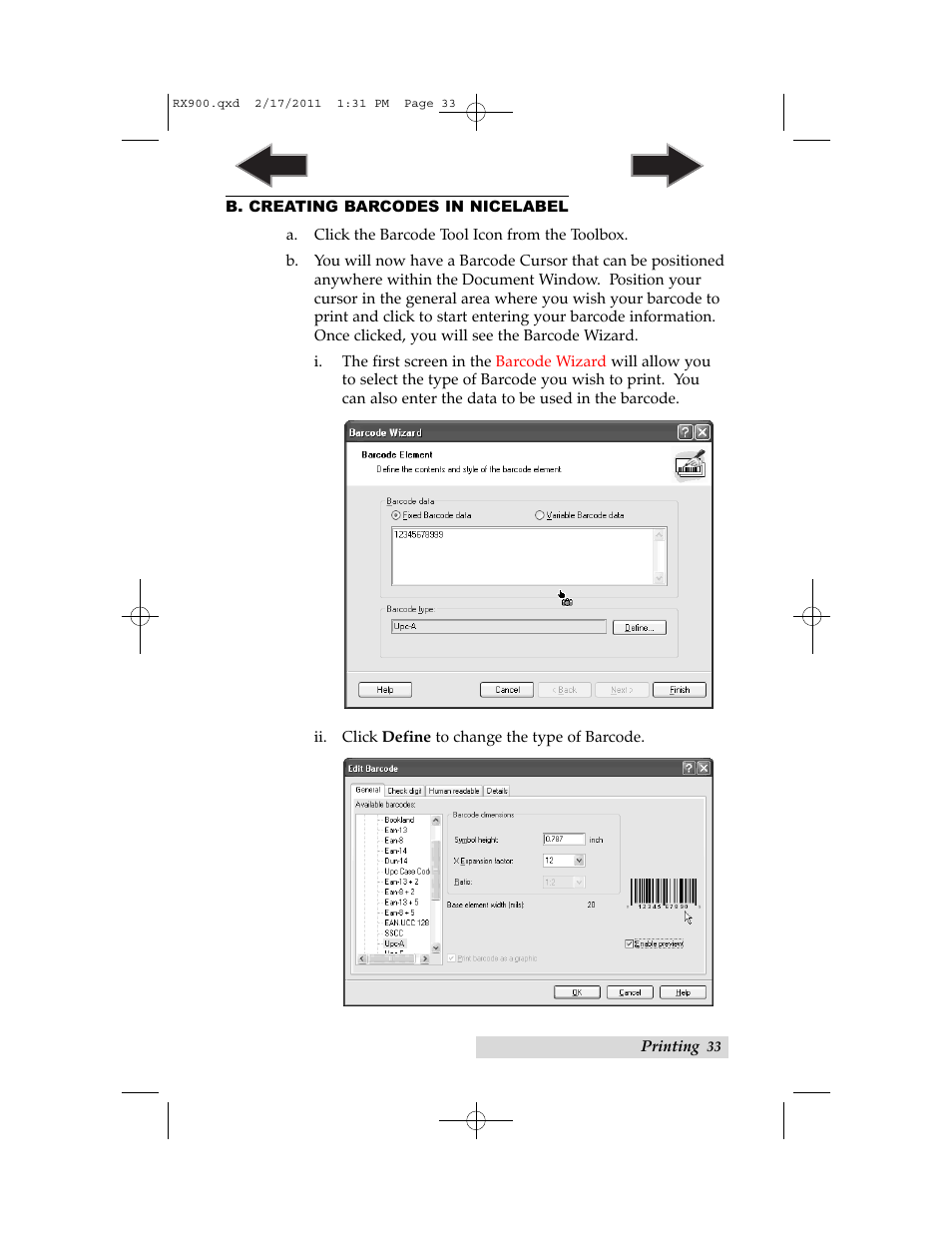 B. creating barcodes in nicelabel | Primera Technology RX900 User Manual | Page 37 / 68