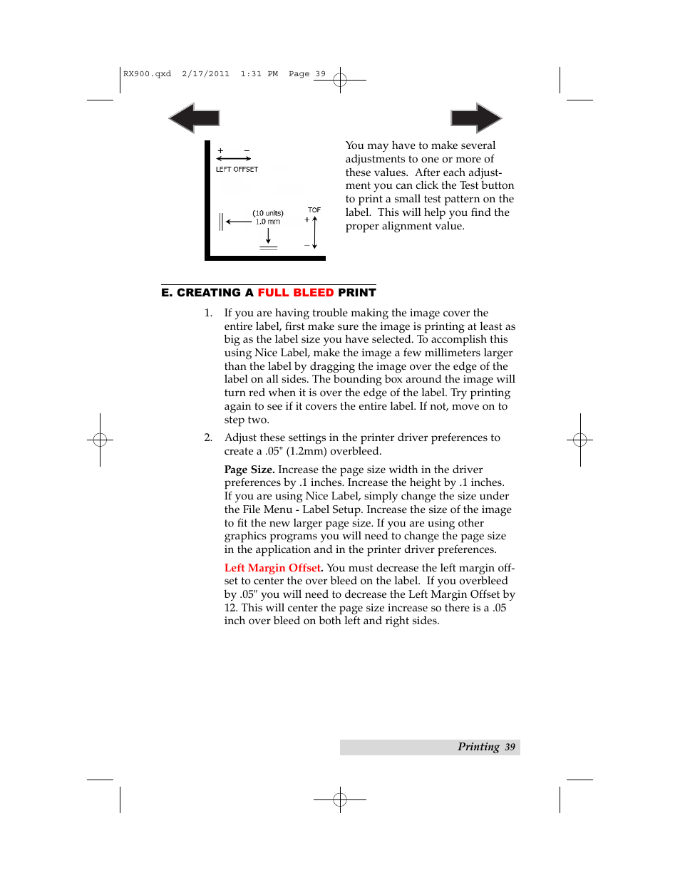 E. creating a full bleed print | Primera Technology RX900 User Manual | Page 43 / 68