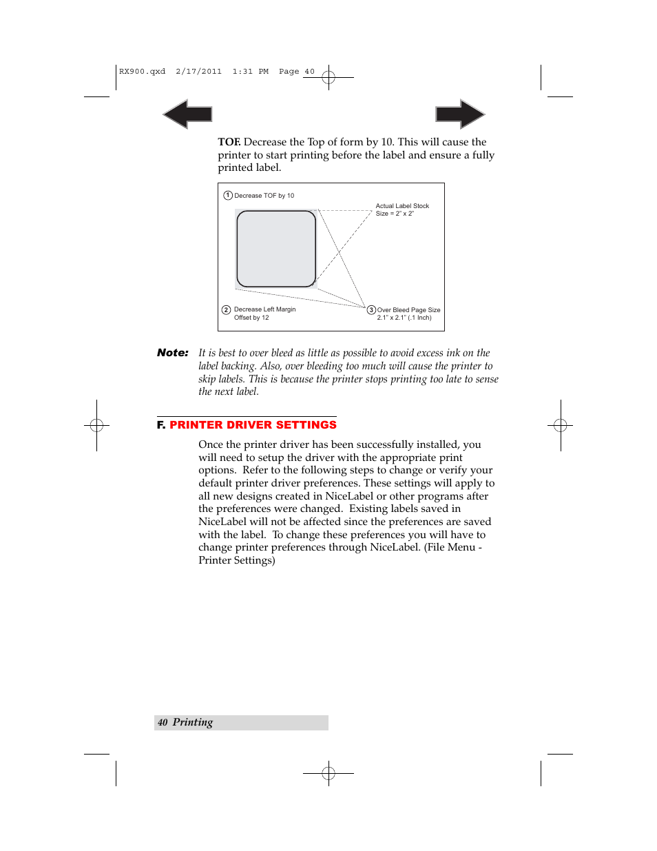 F. printer driver settings | Primera Technology RX900 User Manual | Page 44 / 68