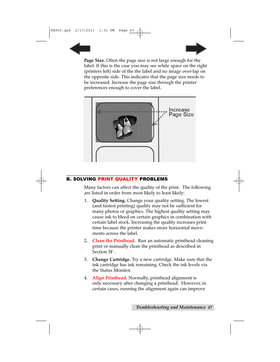 B. solving print quality problems | Primera Technology RX900 User Manual | Page 51 / 68