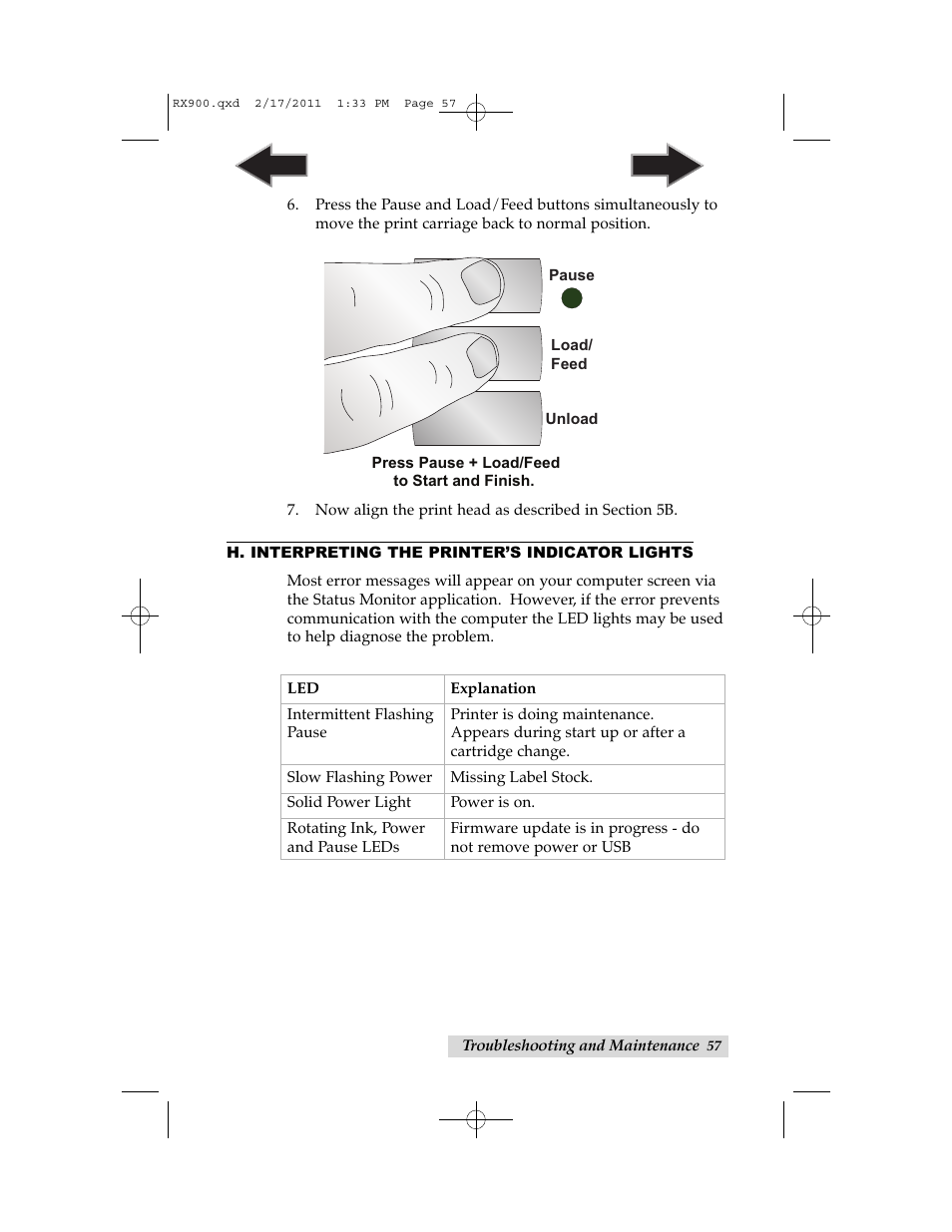 H. interpreting the printer’s indicator lights | Primera Technology RX900 User Manual | Page 61 / 68