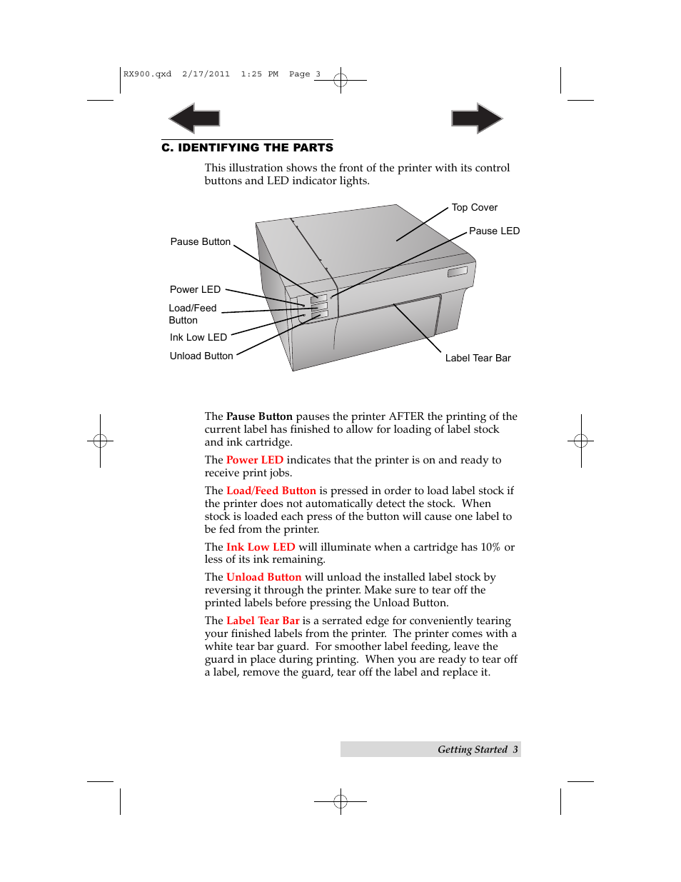 C. identifying the parts | Primera Technology RX900 User Manual | Page 7 / 68