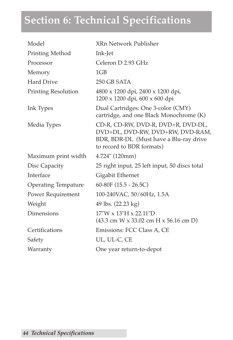 Primera Technology DP-XRn User Manual | Page 48 / 53