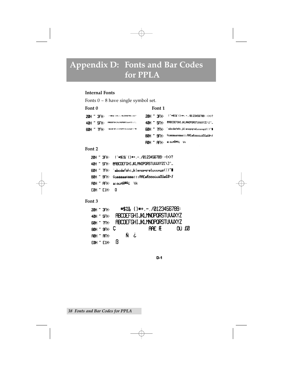 Appendix d: fonts and bar codes for ppla | Primera Technology Cyclone C-1000 User Manual | Page 42 / 66
