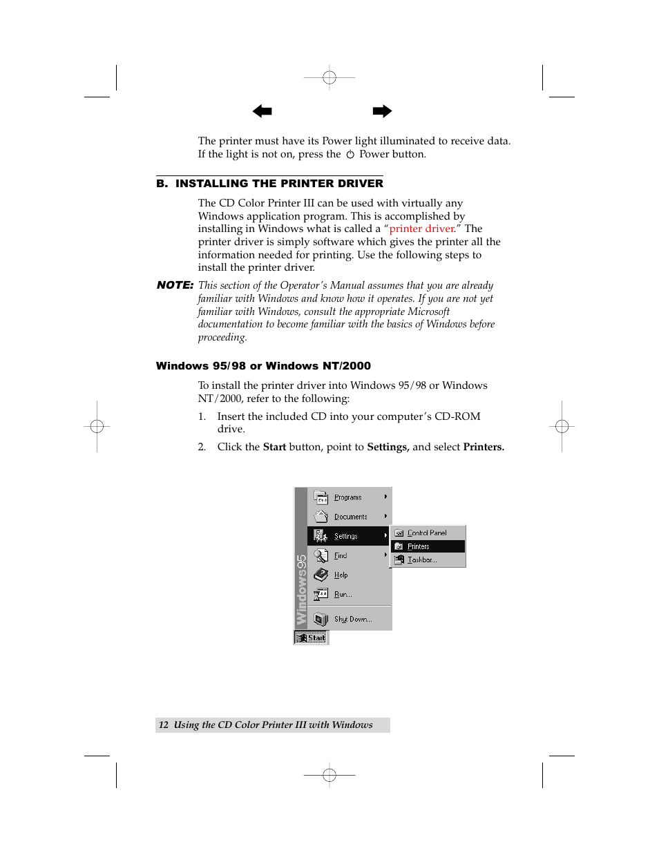 B. installing the printer driver | Primera Technology 000424-510171-(05) User Manual | Page 22 / 68