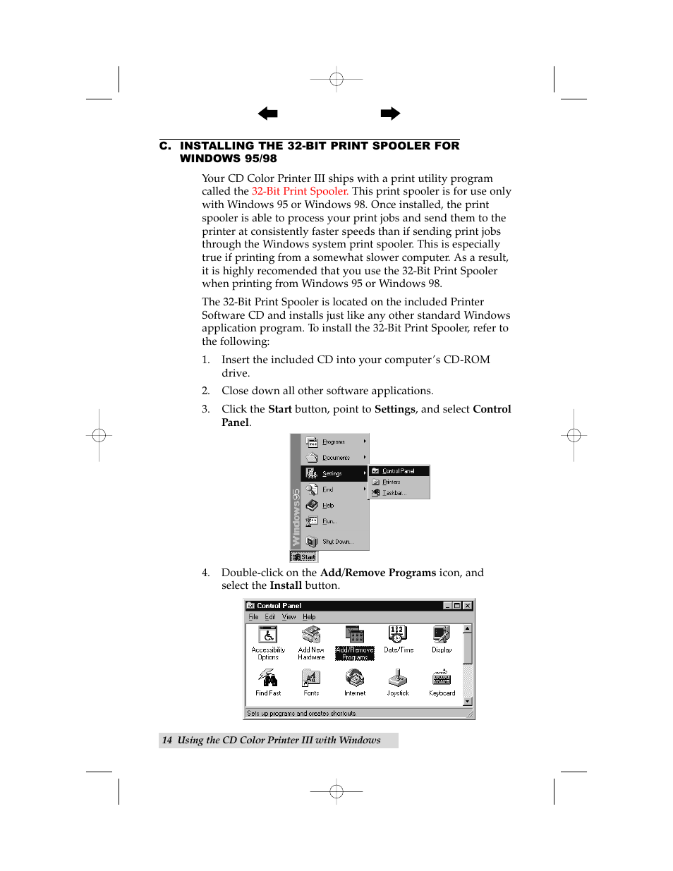 C. installing the 32-bit spooler for windows 95/98 | Primera Technology 000424-510171-(05) User Manual | Page 24 / 68