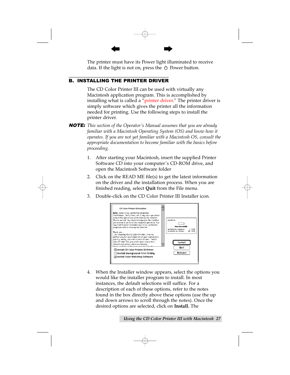 B. installing the printer driver | Primera Technology 000424-510171-(05) User Manual | Page 37 / 68