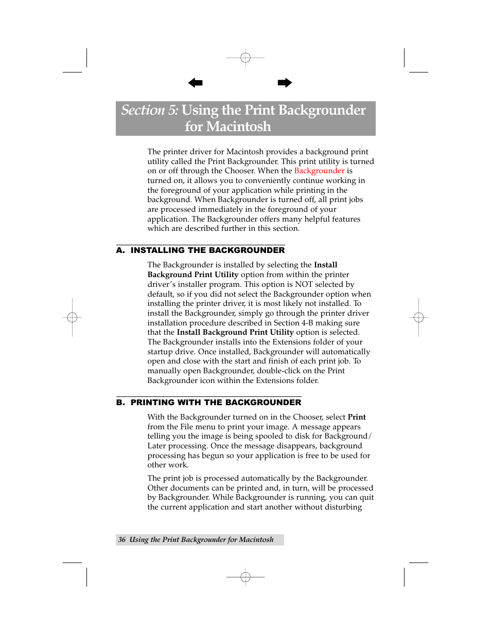A. installing the backgrounder, B. printing with the backgrounder | Primera Technology 000424-510171-(05) User Manual | Page 46 / 68