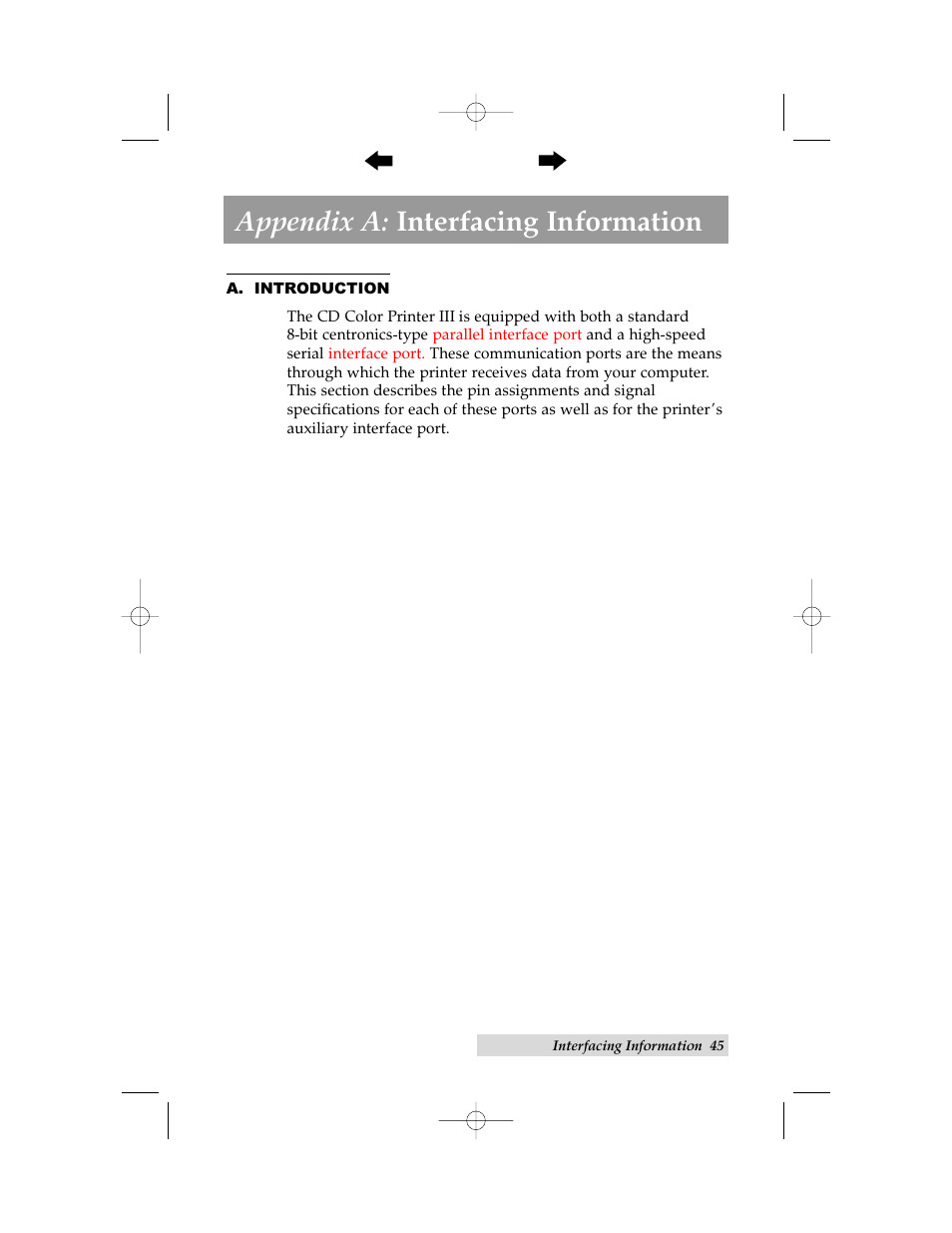 Appendix a: interfacing information, A. introduction | Primera Technology 000424-510171-(05) User Manual | Page 55 / 68
