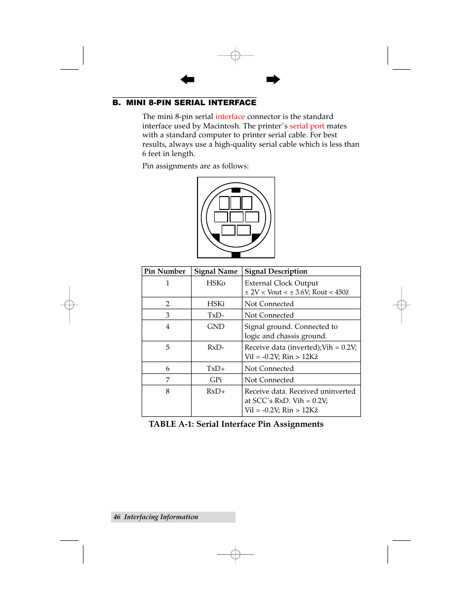 B. mini 8-pin serial interface | Primera Technology 000424-510171-(05) User Manual | Page 56 / 68