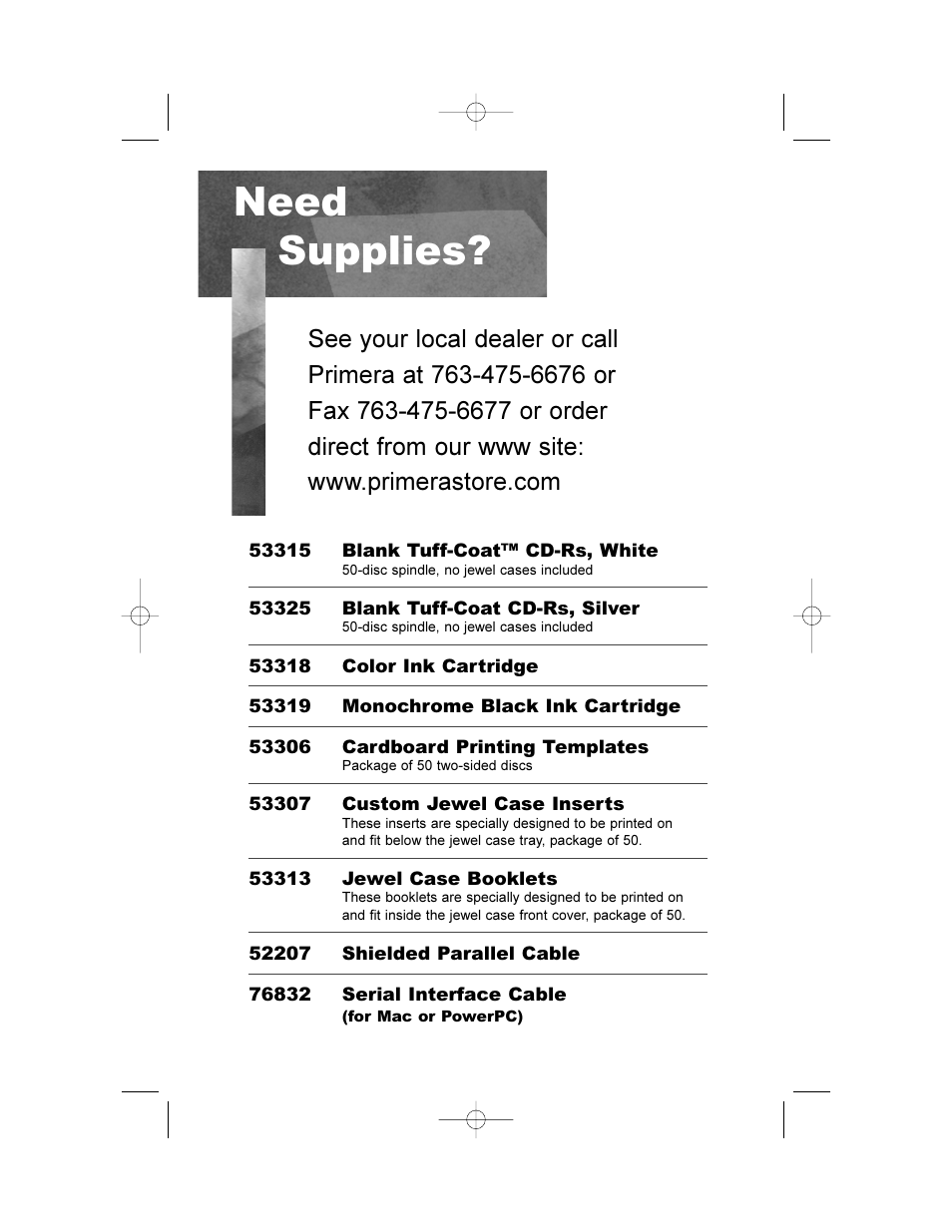 Need supplies | Primera Technology 000424-510171-(05) User Manual | Page 62 / 68