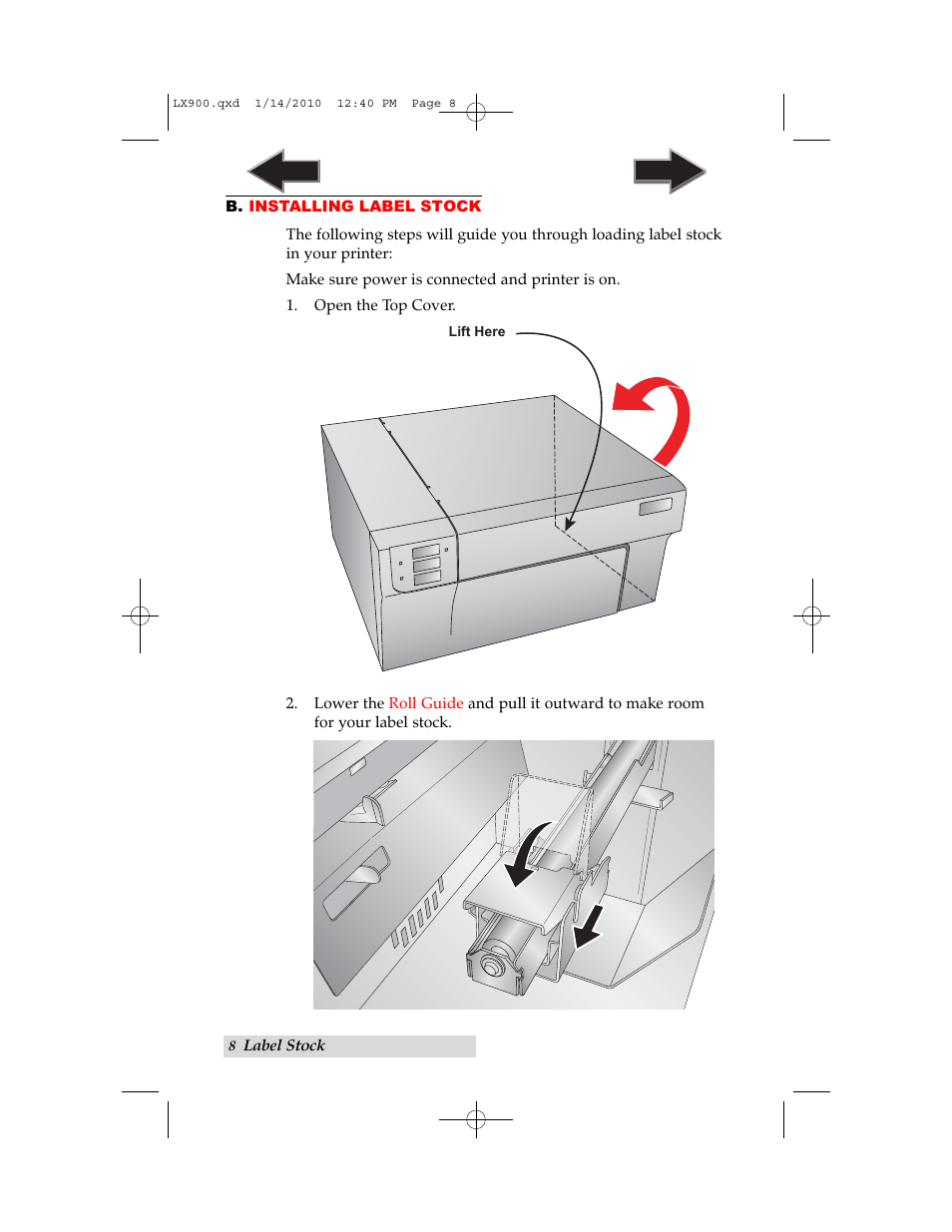 B. installing label stock | Primera Technology LX900 User Manual | Page 12 / 62