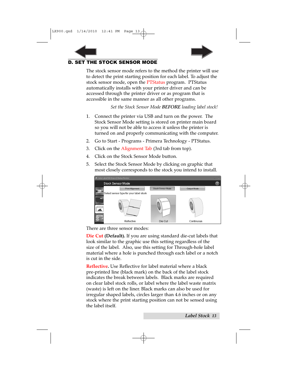 D. set the stock sensor | Primera Technology LX900 User Manual | Page 17 / 62