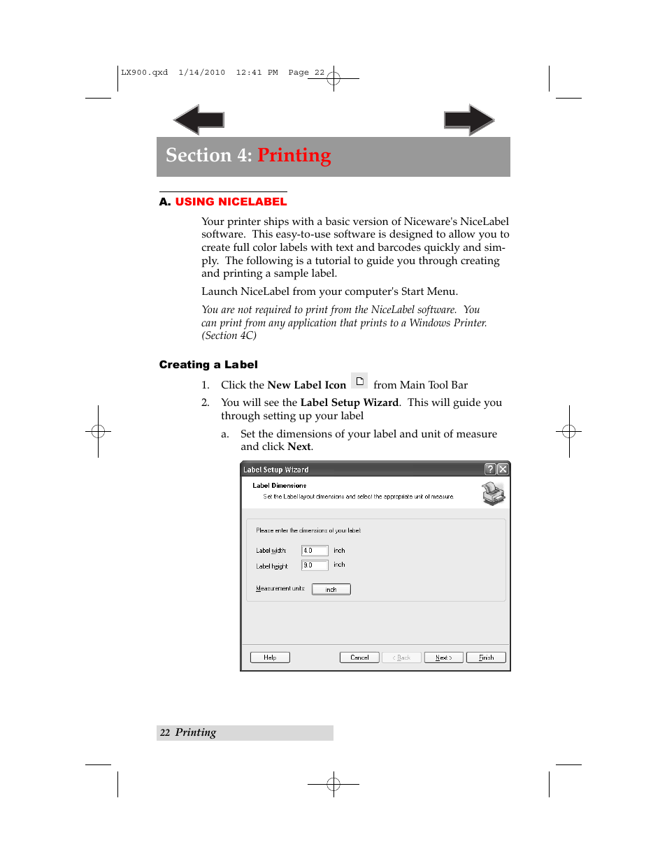 Section 4: printing, A. using nicelabel | Primera Technology LX900 User Manual | Page 26 / 62