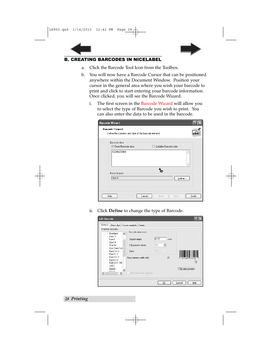 B. creating barcodes in nicelabel | Primera Technology LX900 User Manual | Page 32 / 62