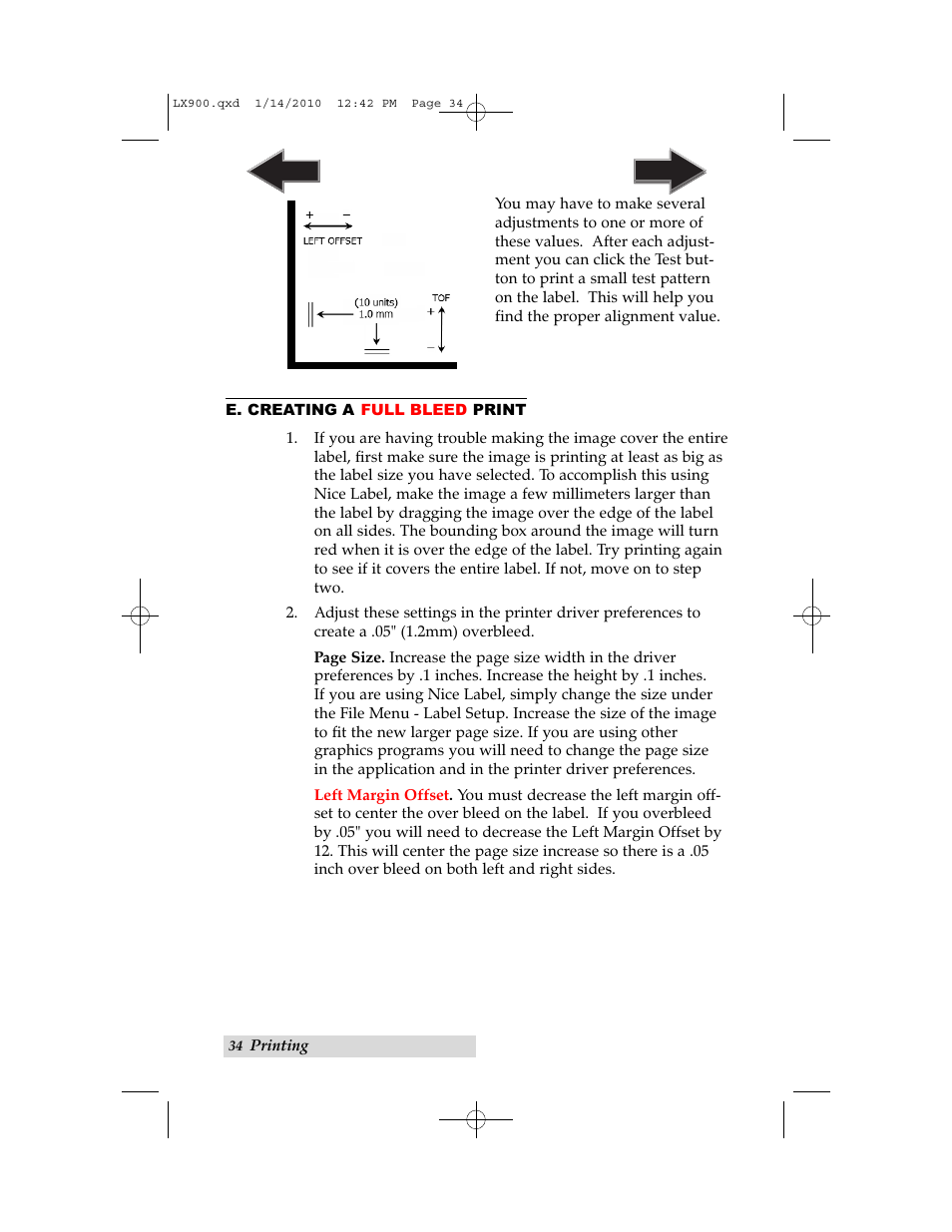E. creating a full bleed print | Primera Technology LX900 User Manual | Page 38 / 62